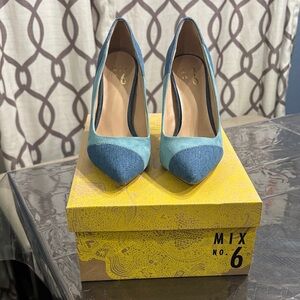 Mix No. 6 Two-Tone Teal and Denim Pointed-Toe Pumps